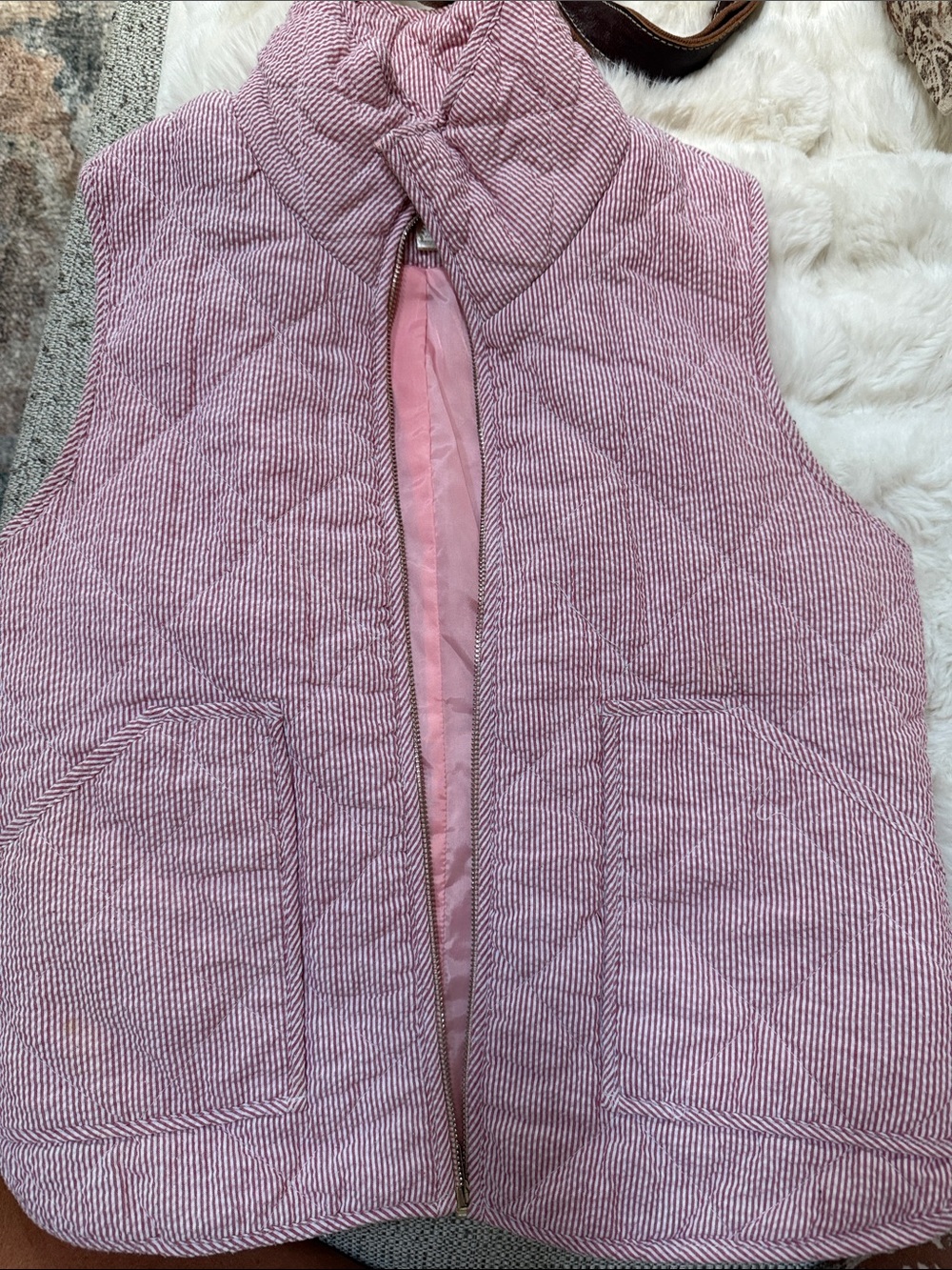 Peach Love California Striped Pink Quilted Vest